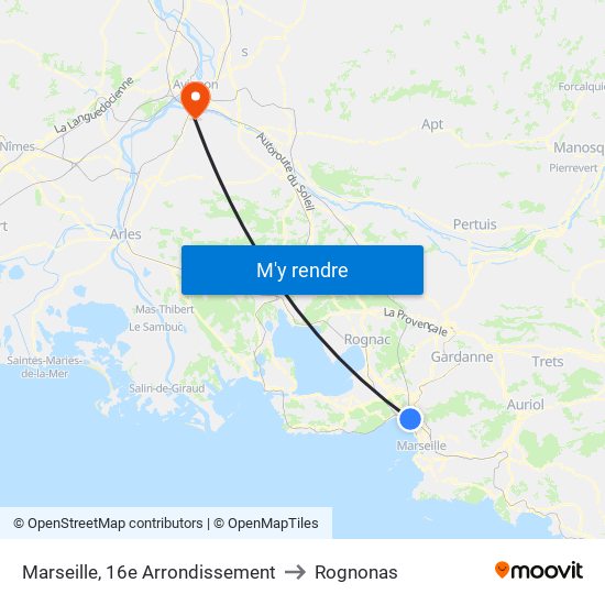 Marseille, 16e Arrondissement to Rognonas map