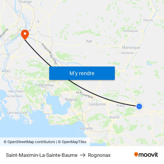 Saint-Maximin-La-Sainte-Baume to Rognonas map
