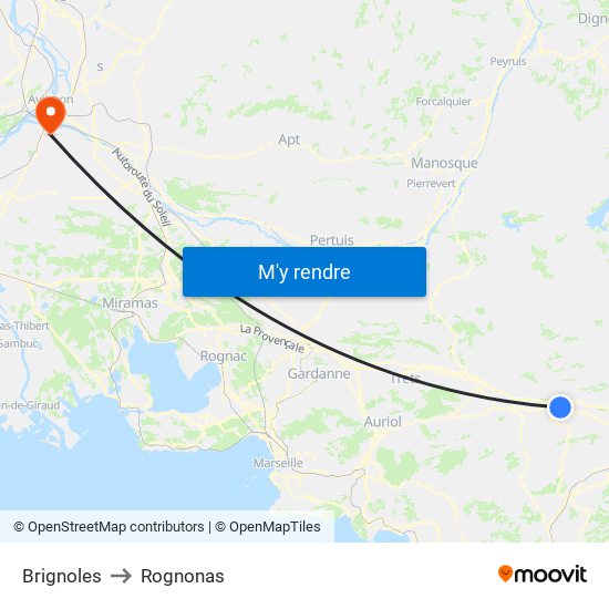 Brignoles to Rognonas map