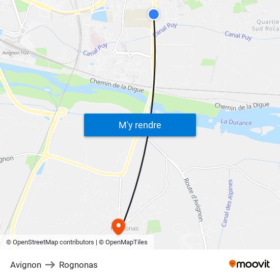 Avignon to Rognonas map