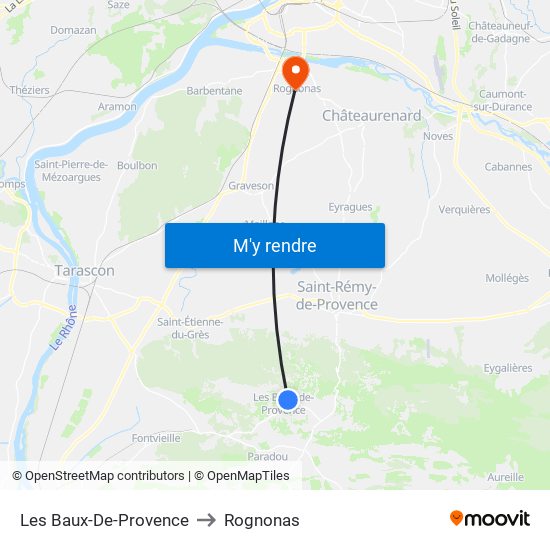 Les Baux-De-Provence to Rognonas map