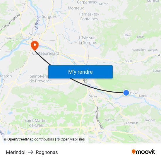 Mérindol to Rognonas map
