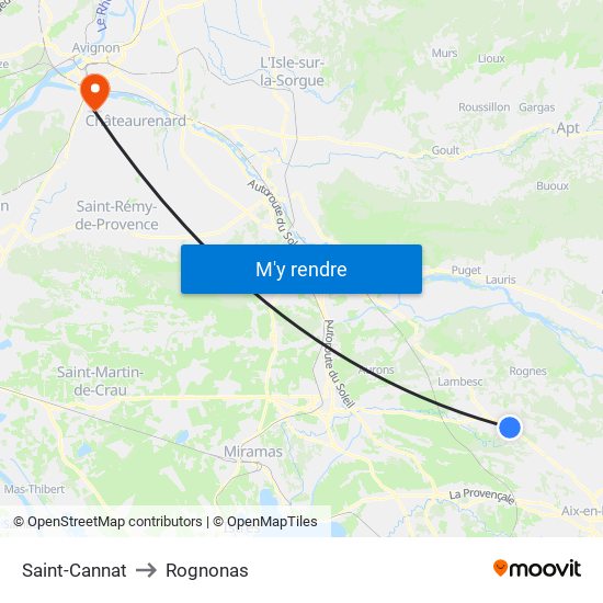 Saint-Cannat to Rognonas map