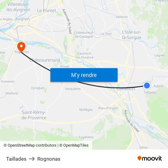 Taillades to Rognonas map