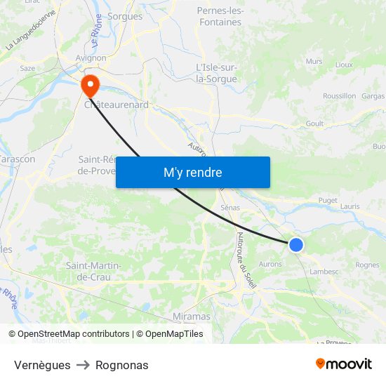 Vernègues to Rognonas map