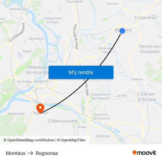 Monteux to Rognonas map