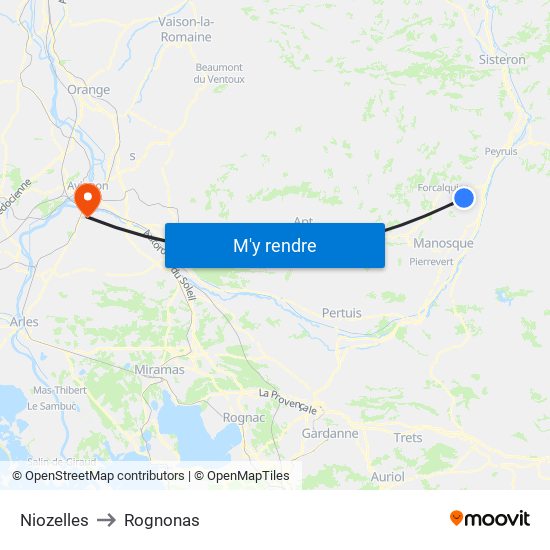 Niozelles to Rognonas map