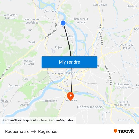 Roquemaure to Rognonas map