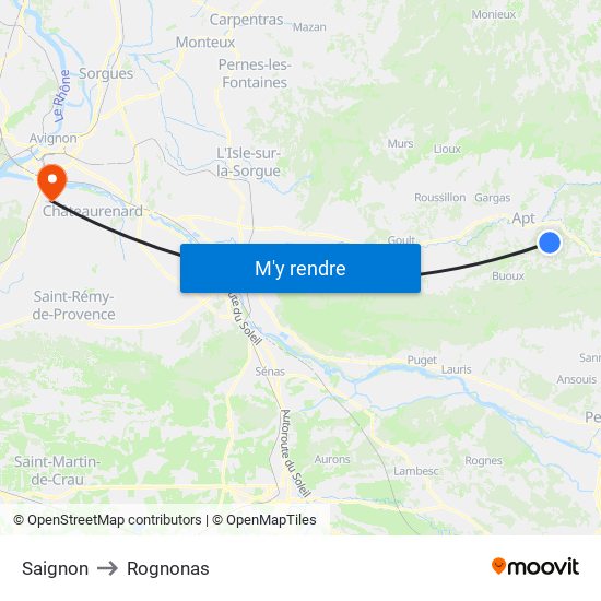 Saignon to Rognonas map