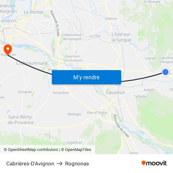 Cabrières-D'Avignon to Rognonas map