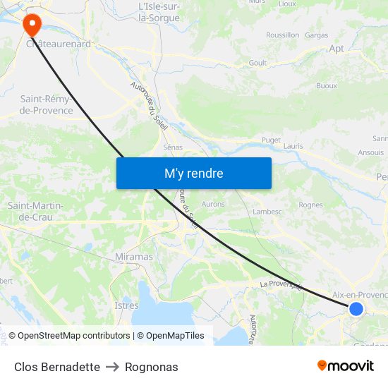 Clos Bernadette to Rognonas map