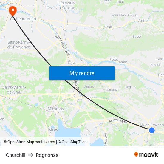 Churchill to Rognonas map