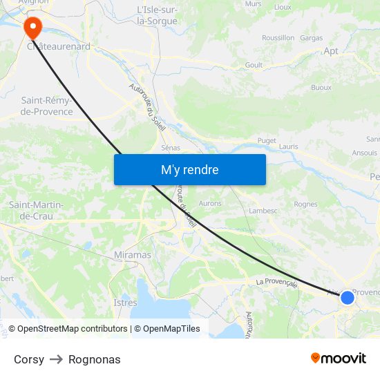 Corsy to Rognonas map