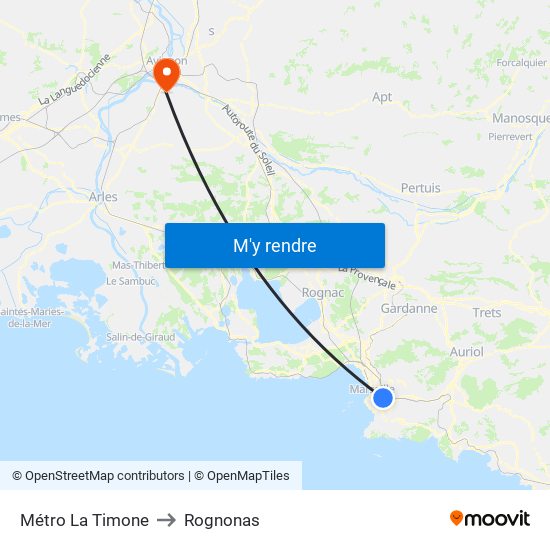 Métro La Timone to Rognonas map