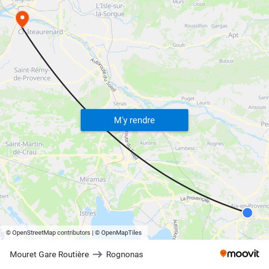 Mouret Gare Routière to Rognonas map