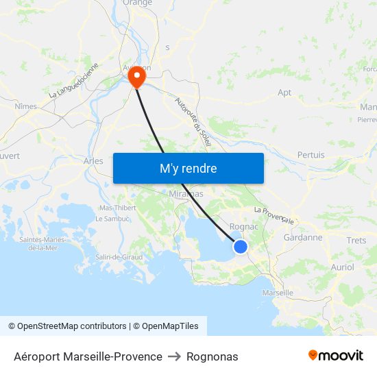 Aéroport Marseille-Provence to Rognonas map