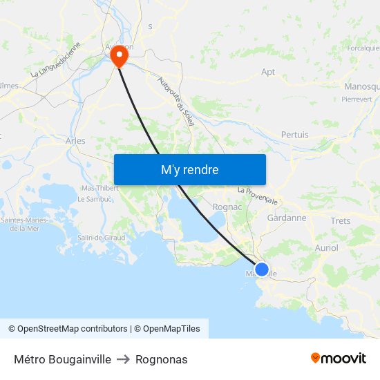 Métro Bougainville to Rognonas map