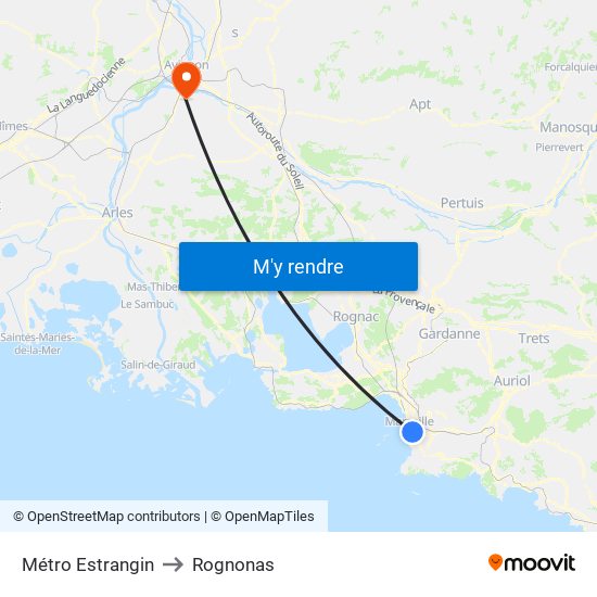 Métro Estrangin to Rognonas map