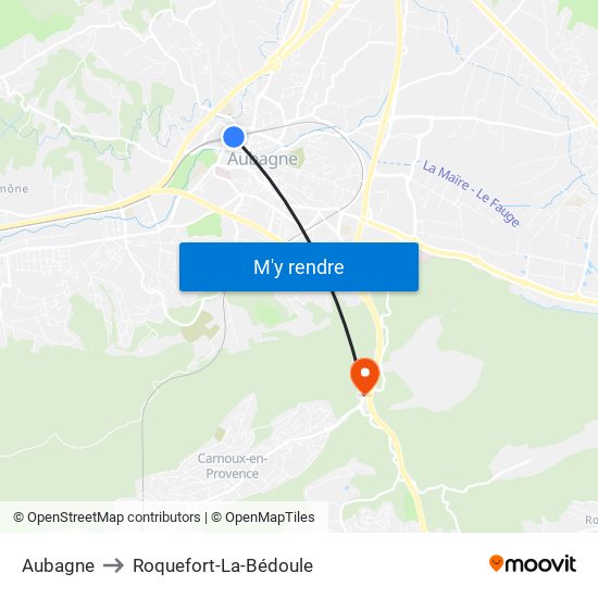 Aubagne to Roquefort-La-Bédoule map