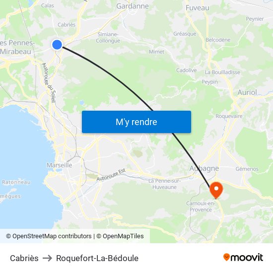 Cabriès to Roquefort-La-Bédoule map