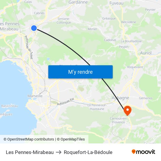 Les Pennes-Mirabeau to Roquefort-La-Bédoule map