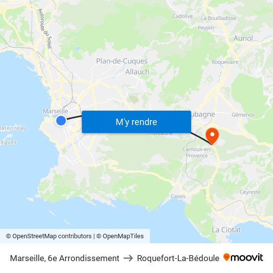 Marseille, 6e Arrondissement to Roquefort-La-Bédoule map