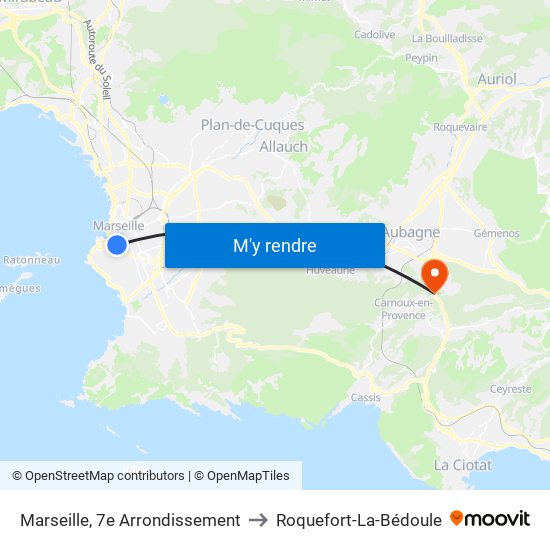 Marseille, 7e Arrondissement to Roquefort-La-Bédoule map