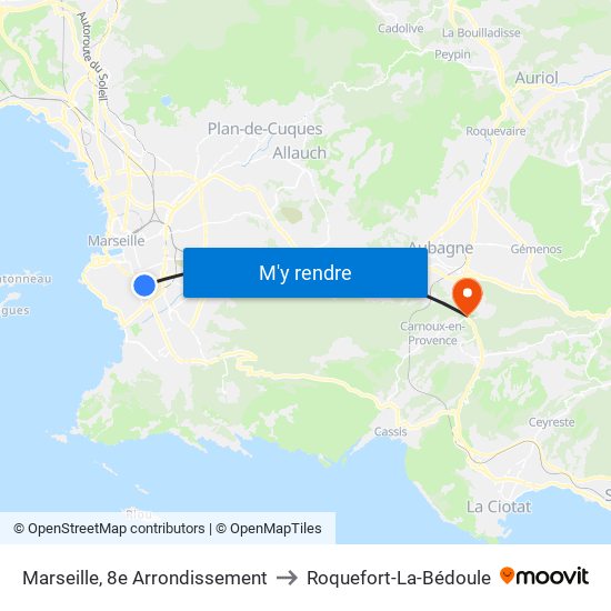 Marseille, 8e Arrondissement to Roquefort-La-Bédoule map