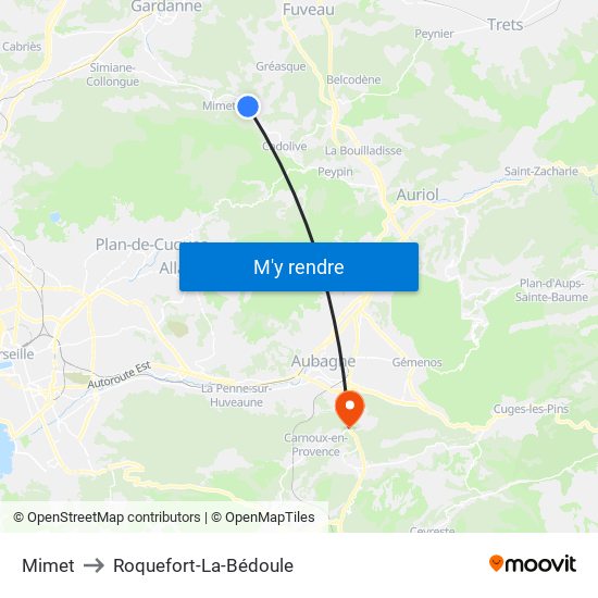 Mimet to Roquefort-La-Bédoule map