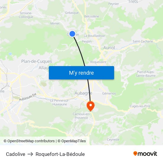 Cadolive to Roquefort-La-Bédoule map