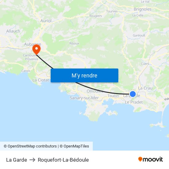 La Garde to Roquefort-La-Bédoule map