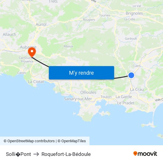Solli�Pont to Roquefort-La-Bédoule map