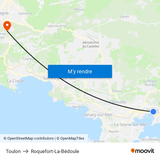 Toulon to Roquefort-La-Bédoule map