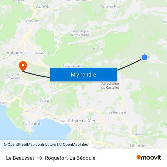 Le Beausset to Roquefort-La-Bédoule map