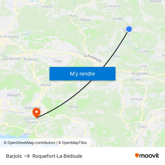 Barjols to Roquefort-La-Bédoule map