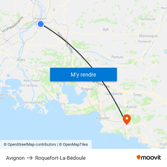 Avignon to Roquefort-La-Bédoule map
