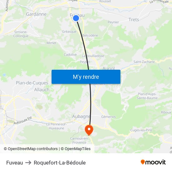 Fuveau to Roquefort-La-Bédoule map