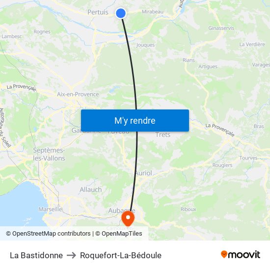 La Bastidonne to Roquefort-La-Bédoule map