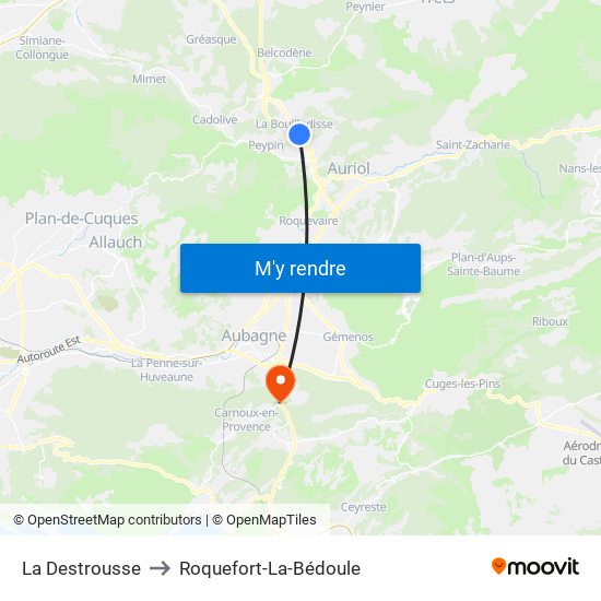 La Destrousse to Roquefort-La-Bédoule map