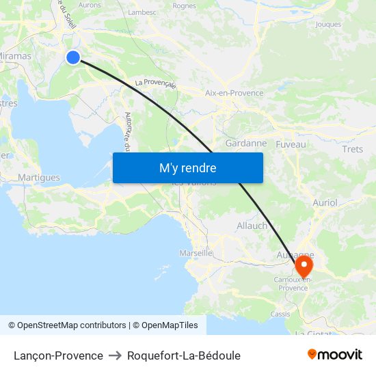 Lançon-Provence to Roquefort-La-Bédoule map