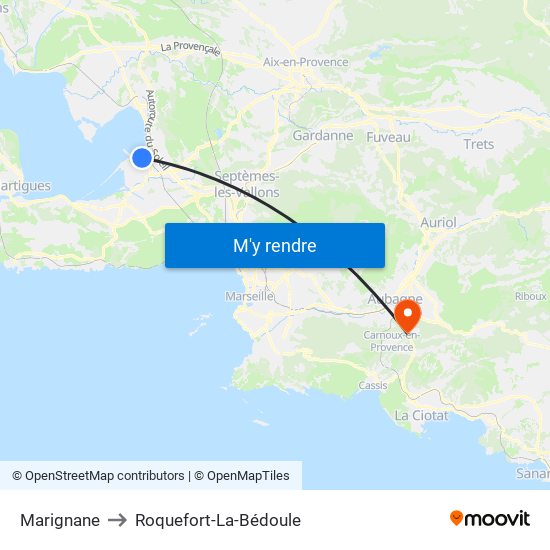 Marignane to Roquefort-La-Bédoule map