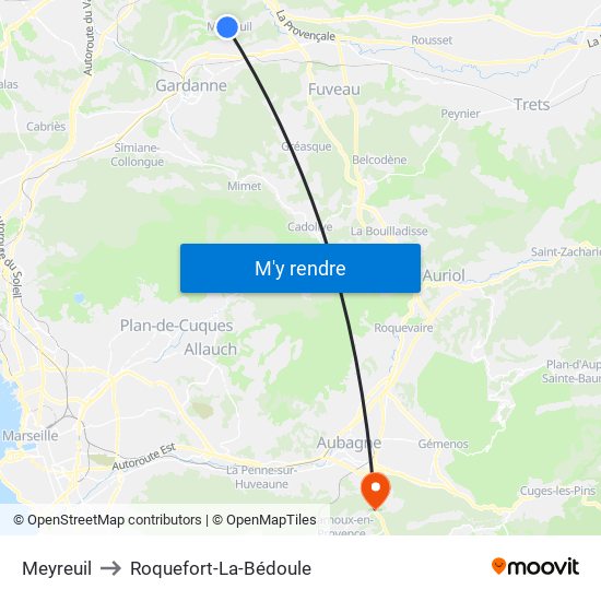 Meyreuil to Roquefort-La-Bédoule map