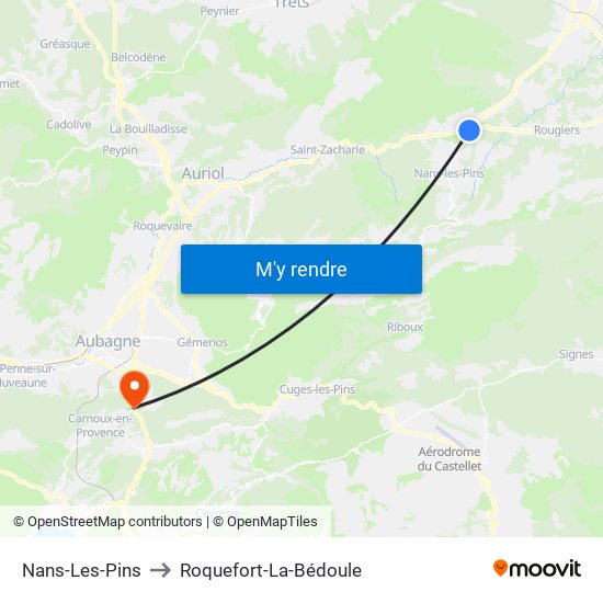 Nans-Les-Pins to Roquefort-La-Bédoule map