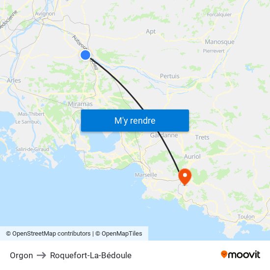 Orgon to Roquefort-La-Bédoule map