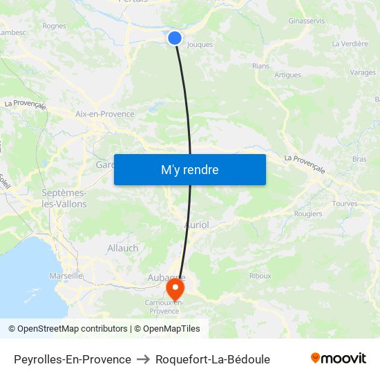 Peyrolles-En-Provence to Roquefort-La-Bédoule map