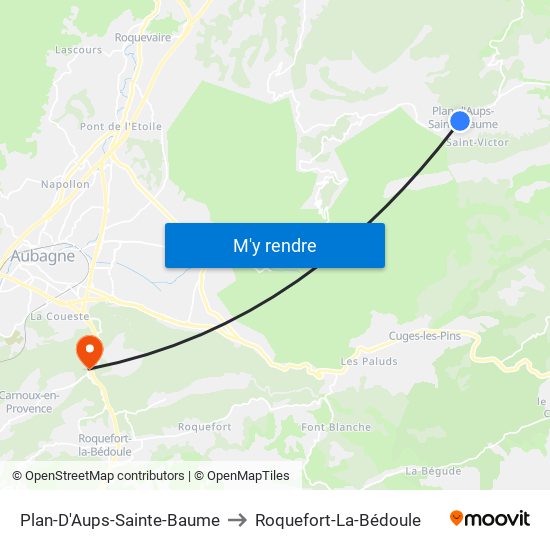 Plan-D'Aups-Sainte-Baume to Roquefort-La-Bédoule map