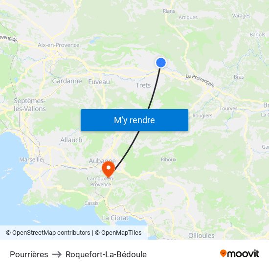 Pourrières to Roquefort-La-Bédoule map