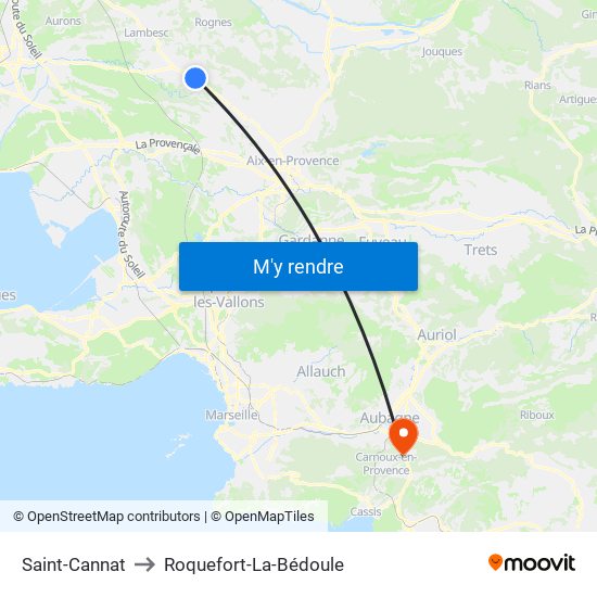 Saint-Cannat to Roquefort-La-Bédoule map