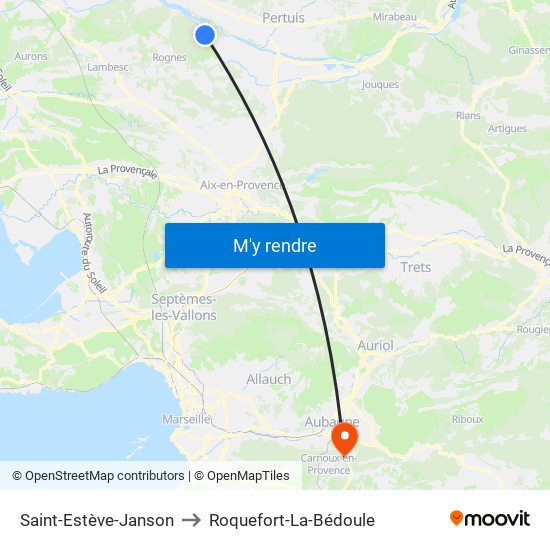 Saint-Estève-Janson to Roquefort-La-Bédoule map
