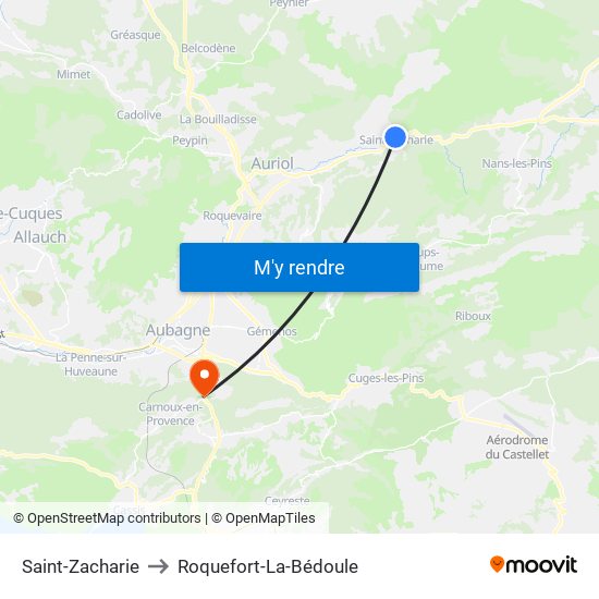 Saint-Zacharie to Roquefort-La-Bédoule map